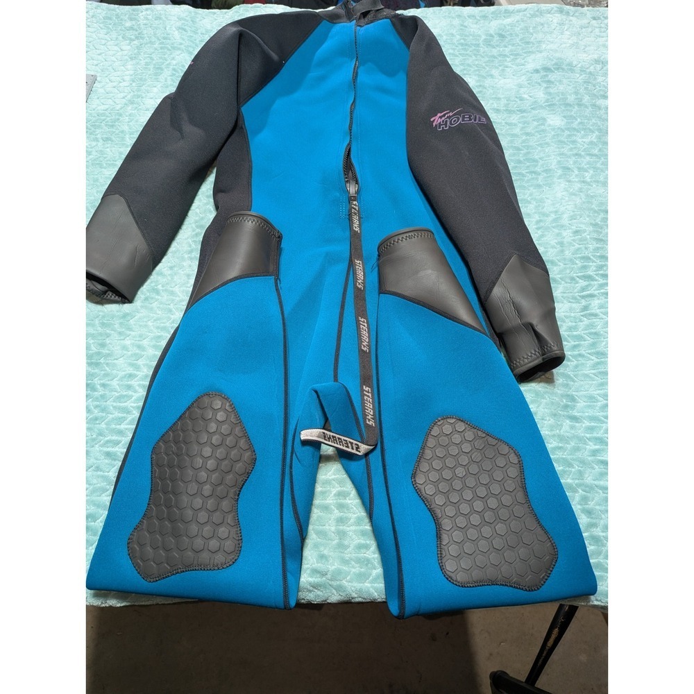 Vintage Stearns Team Hobie Wetsuit Blue Black Full Body Front Zip Surf Suit